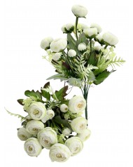Prémium Boglárkacsokor / 35cm. 10 főszál Fehér leheletzöld antik