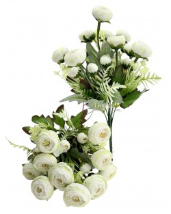 Prémium Boglárkacsokor / 35cm. 10 főszál Fehér leheletzöld antik