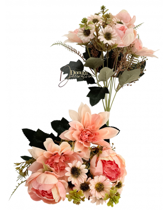 Vegyes virágcsokor /  30 cm. 6 főszál Rózsaszín -pink belső