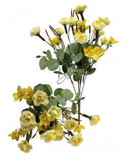 Kisfejű vegyes virágcsokor / 5 főszál 31cm. 20 Fej Sárga-fehér-zöld keveréke