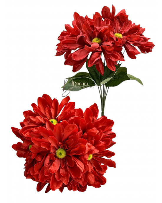 Extradús-fényes szírmű dáliacsokor / 44 cm. 7 főszál Piros Extradús-fényes szírmű dáliacsokor / 44 cm. 7 főszál Piros