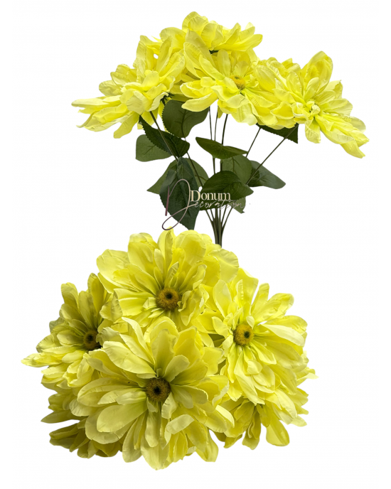 Extradús-fényes szírmű dáliacsokor / 44 cm. 7 főszál Sárga-lime belső