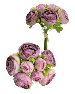 Szárított hatású bazsarózsa csokor / 26cm. 8szál Antikolt ibolyalila 