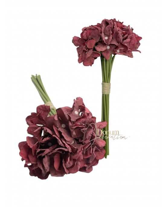 Szárított hatású hortenziaköteg / 30cm. 10 szál Bordó