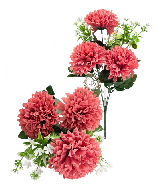 Krizantémcsokor / 37cm. 5 főszál-3 fej Közép szignálvörös
