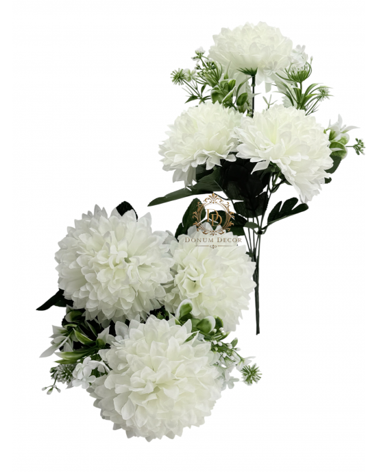 Krizantémcsokor / 37cm. 5 főszál-3 fej Hófehér 