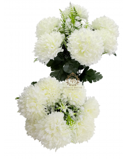 Dús Krizantémcsokor sok zölddel / 46cm 12 főszál Törtfehér