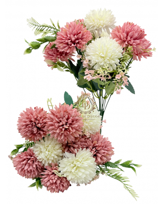 Krizantémcsokor / 36 cm. 9 főszál Fehér-mályva keveréke Krizantémcsokor / 36 cm. 9 főszál Fehér-mályva keveréke