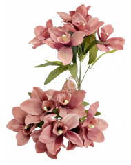 Fényes szirmú orchideacsokor / 37cm. 7 főszál Barnásmályva