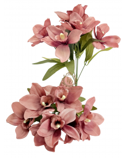 Fényes szirmú orchideacsokor / 37cm. 7 főszál Barnásmályva