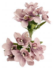 Fényes szirmú orchideacsokor / 37cm. 7 főszál Púderlila