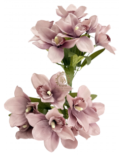 Fényes szirmú orchideacsokor / 37cm. 7 főszál Púderlila