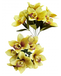 Fényes szirmú orchideacsokor / 37cm. 7 főszál Mustár