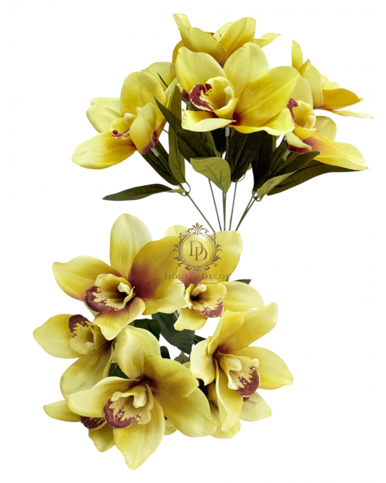 Fényes szirmú orchideacsokor / 37cm. 7 főszál Mustár