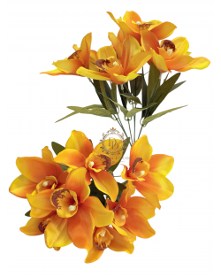 Fényes szirmú orchideacsokor / 37cm. 7 főszál Antiknarancs