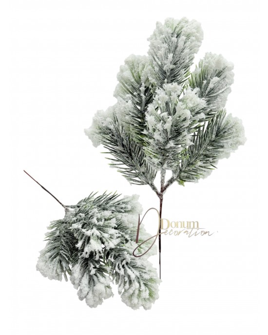 Mikrocsillámmal szórt Havas fenyőág / 33 cm. 6 mellékág