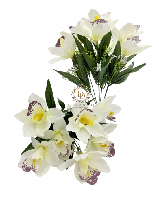 Fényes szirmú orchideacsokor / 40 cm. 7 főszál Fehér