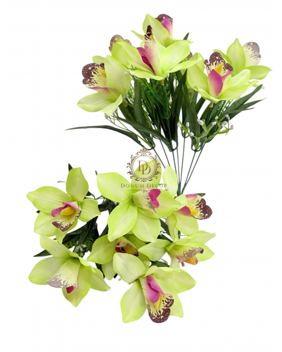 Fényes szirmú orchideacsokor / 40 cm. 7 főszál Limezöld