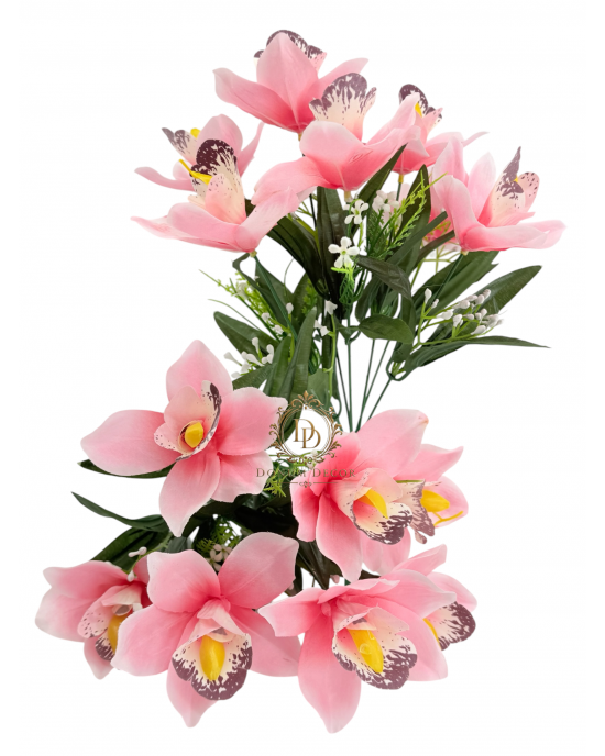 Fényes szirmú orchideacsokor / 40 cm. 7 főszál Rózsaszín